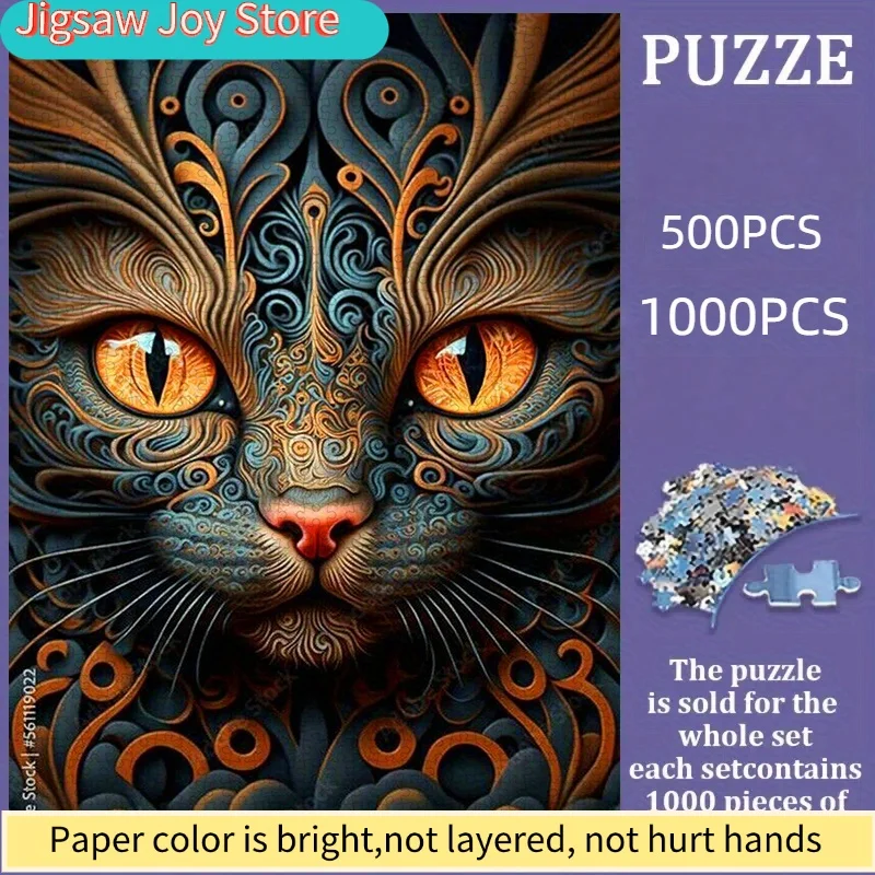 

puzzle, DIY paper puzzle, dreamy floral cat design, adult puzzle, suitable for home leisure, birthday party puzzle, stress-re