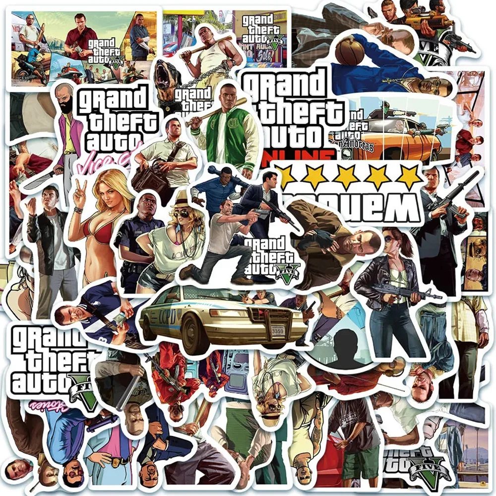 10/30/50PCS Cool Game GTA Stickers DIY Car Bike Travel Luggage Phone Guitar Waterproof PVC Classic Toy Cartoon Graffiti Sticker