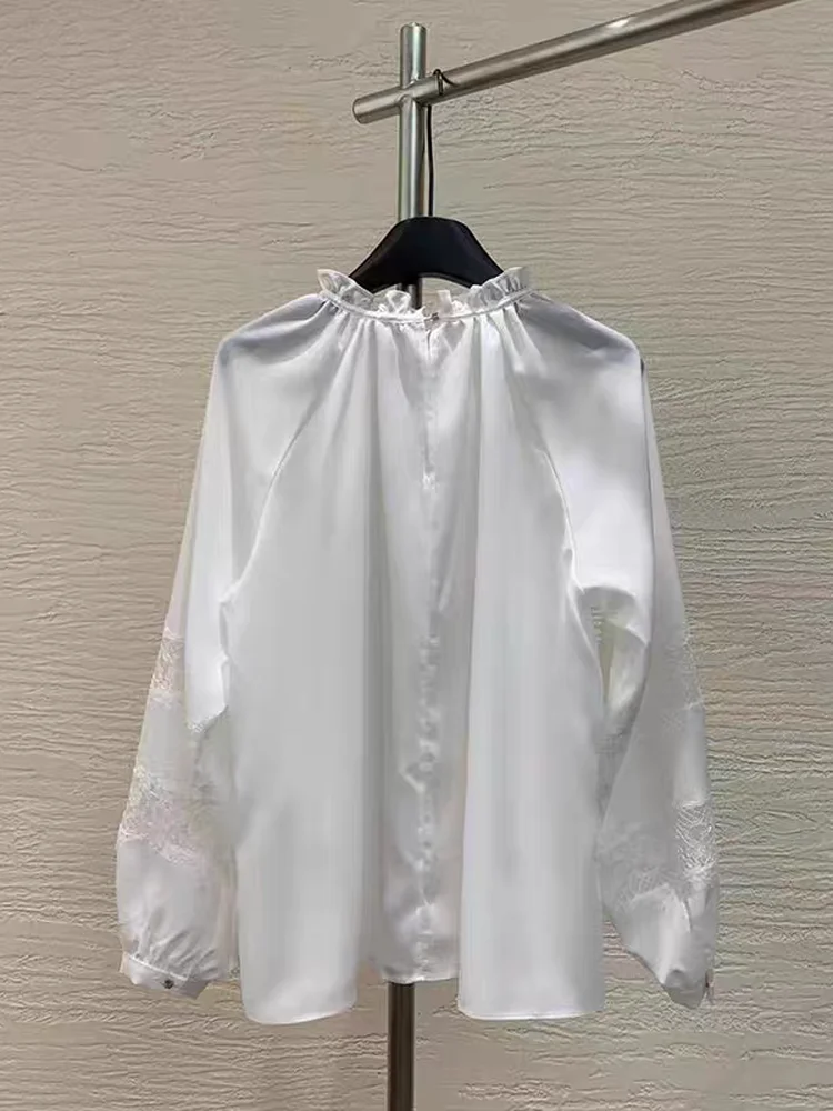 

Retro Korean Style Loose Comfortable Lace Hollow out Wooden Bordered Shirt for Young Women Spring 2026 Cotton Long Sleeve