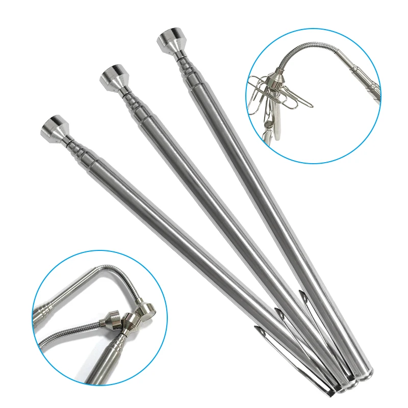 Portable magnetic telescopic silver universal pickup with pen clip magnetic suction rod auto repair manual tool accessory