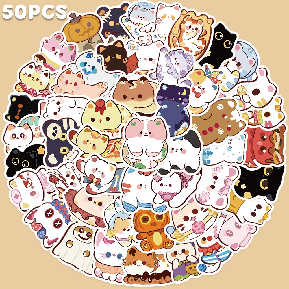 50pcs Dazzling Eyes Cat Sticker Cartoon Cute Decal For Fridge Closet Wallet Backpack Guitar Skateboard Laptop Decoration Sticker