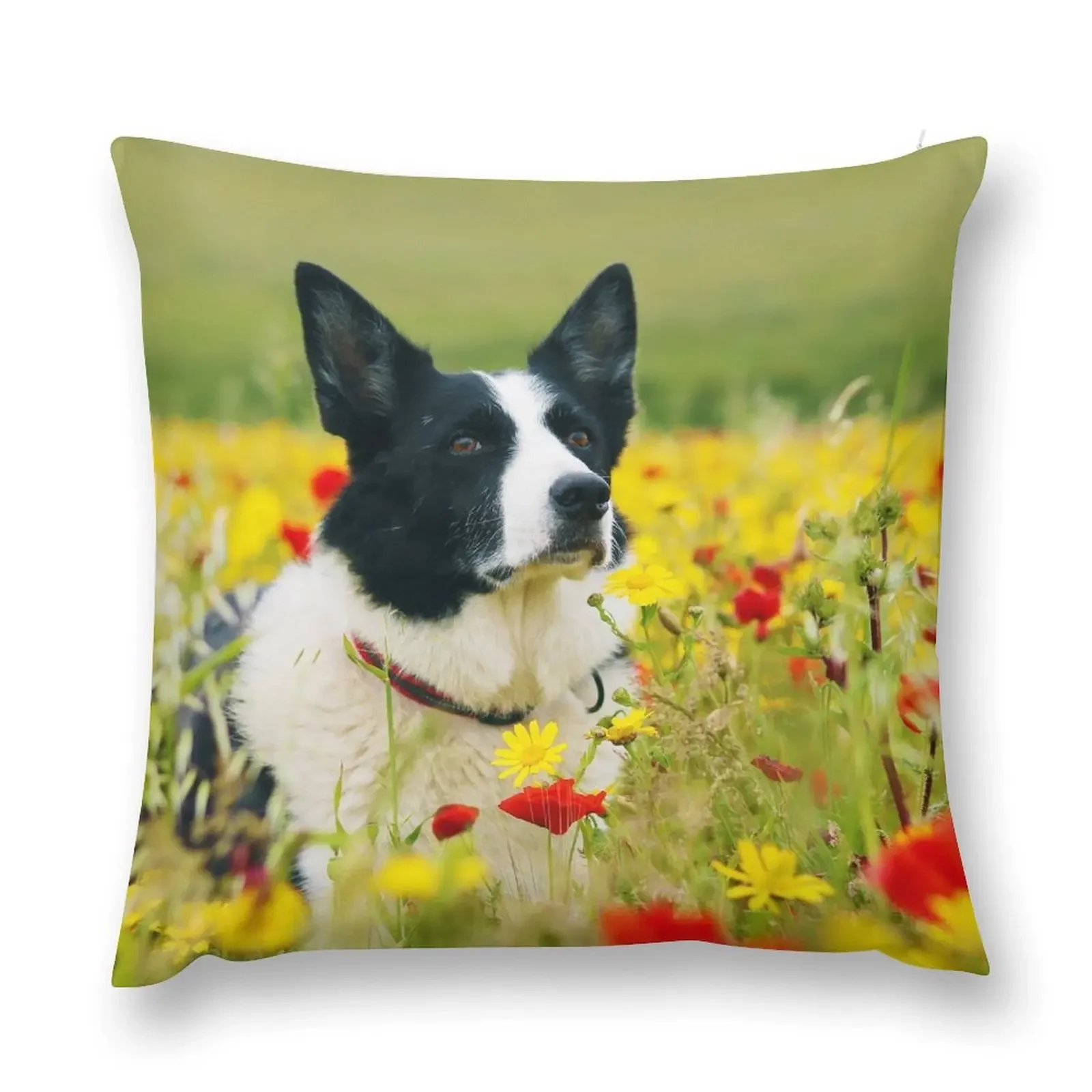 

Dog Sitting Pretty in the Flowers Throw Pillow Cushion Covers For Living Room Rectangular Cushion Cover pillow