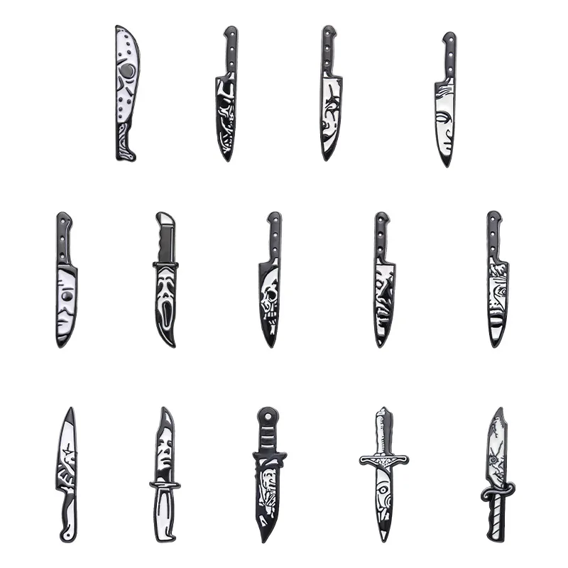 Creative Dagger Grimace Styling Brooch Personality Halloween Skull Metal Badge Cartoon Punk Pins Accessories Wholesale Gifts