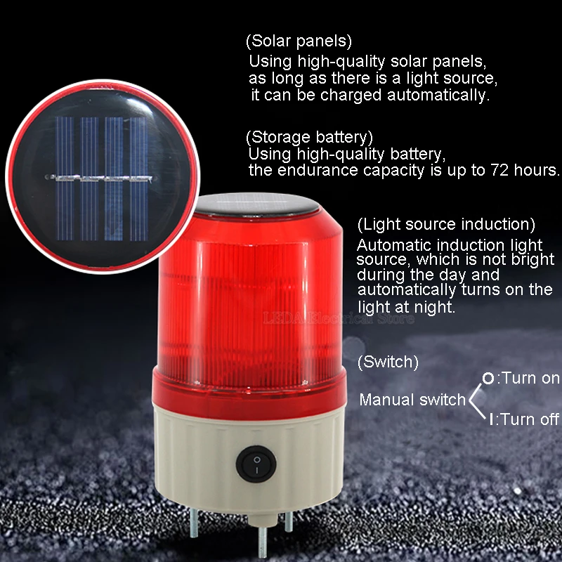1Pcs Red N-TYN Without Sound Solar Warning Light LED Charging 1.5V Post ,Traffic Barrier , Strong Magnet Waterproof Signal Lamp.
