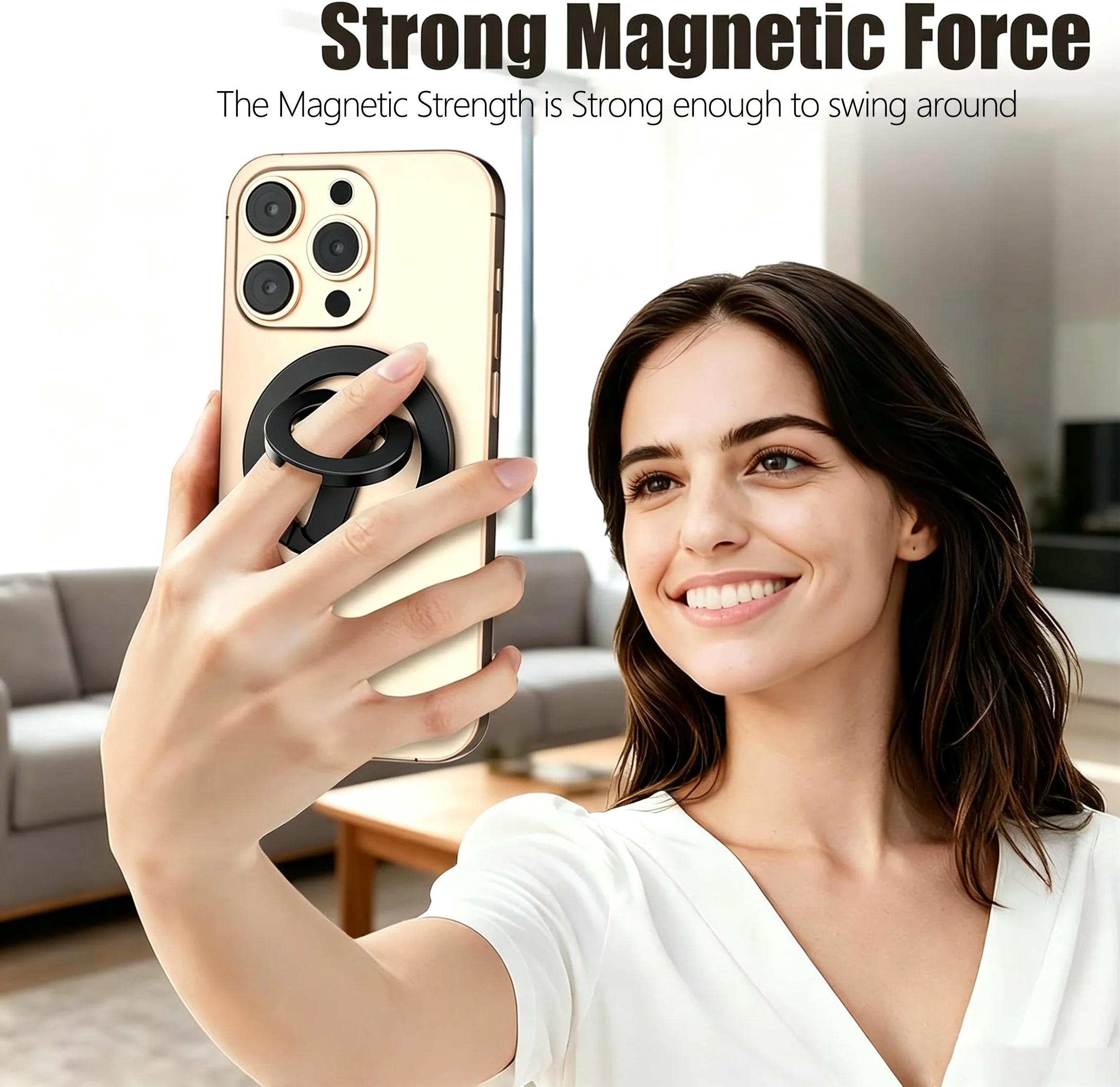 Metal Double Side Magnetic Cell Phone Ring Holder Bracket Removable Cell Phone Grip Kickstand for iPhone MagSafe Samsung Xiaomi view 3