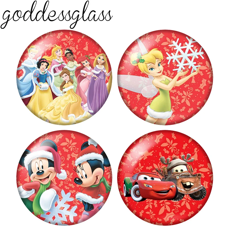 Disney Christmas Princesses mickey minnie 12mm/18mm/20mm/25mm Round photo glass cabochon flat back Making findings for bracelets