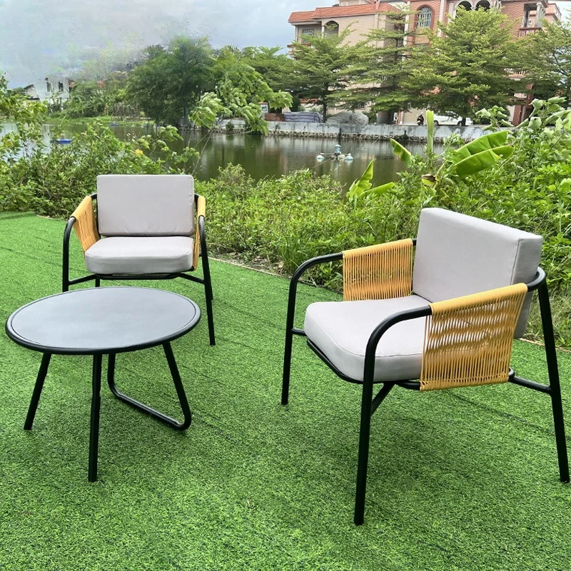 Outdoor rattan aluminum alloy tables and chairs Outdoor rooftop garden scenic spot hand-woven chairs Small coffee table combinat