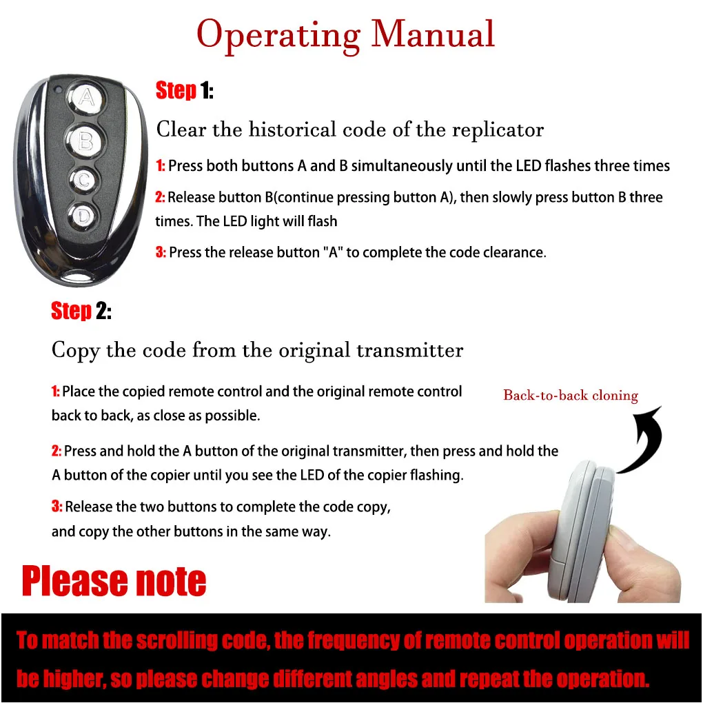 U-shaped 433,92 MHZ code copy TOPD4REN double door clone 4 Universal garage door, push rod barrier