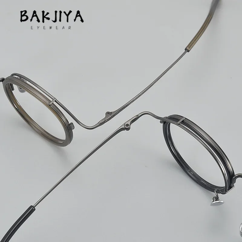 Vintage Handmade Acetate Titanium Round Optical Glasses Frame Ultra Light Men Women Myopia Prescription Eyeglasses Full Eyewear