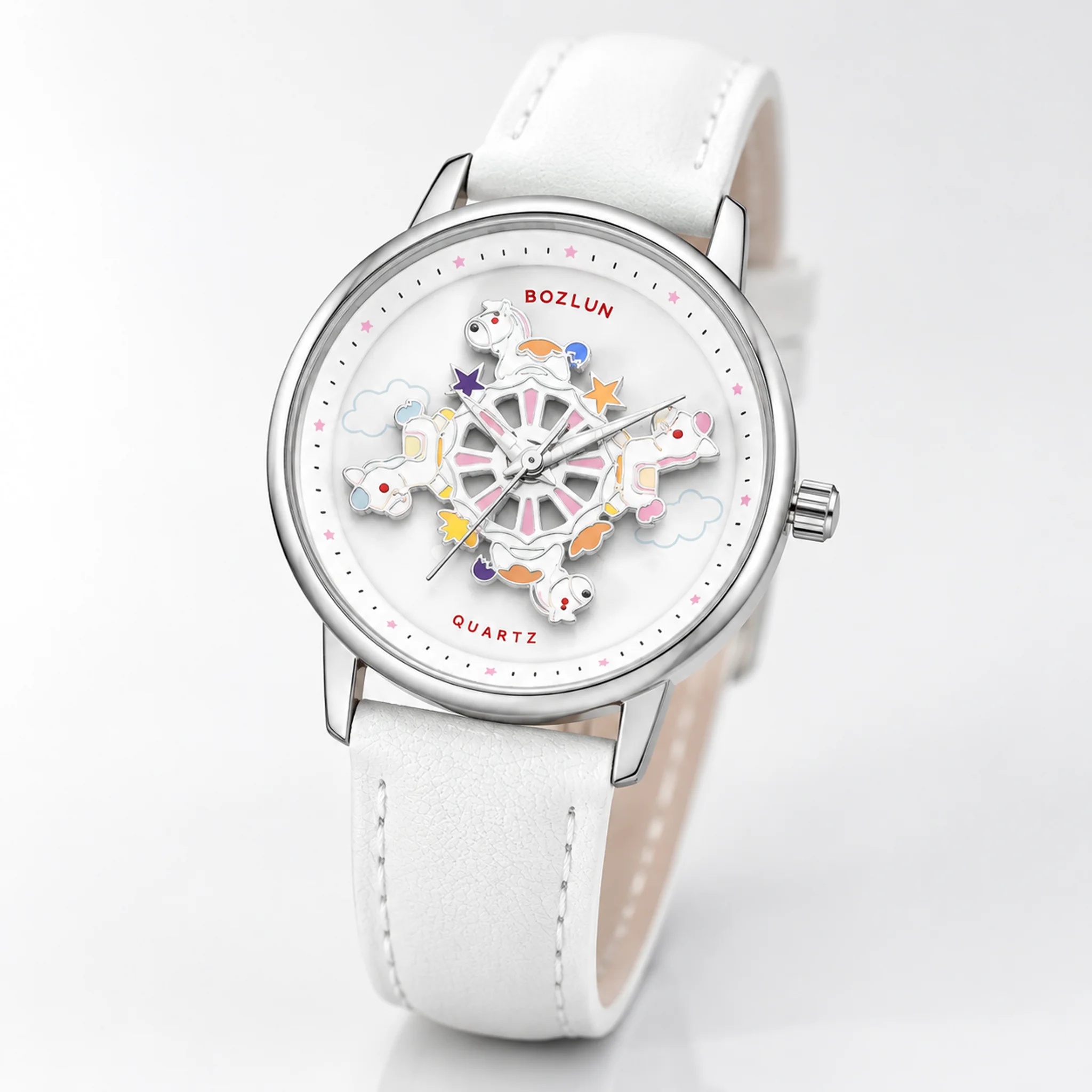 BOZLUN BZ-016 Women's Quartz Watches Cute Girl Students Wristwatch With Horse Pattern Dial Waterproof For School Campus Dating