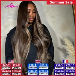Upgrade Brown Highlights Blonde Body Wave Human Hair Wig 13x4 Transpaprent Lace Front Wigs Pre-Plucked Long Hair Wig For Woman