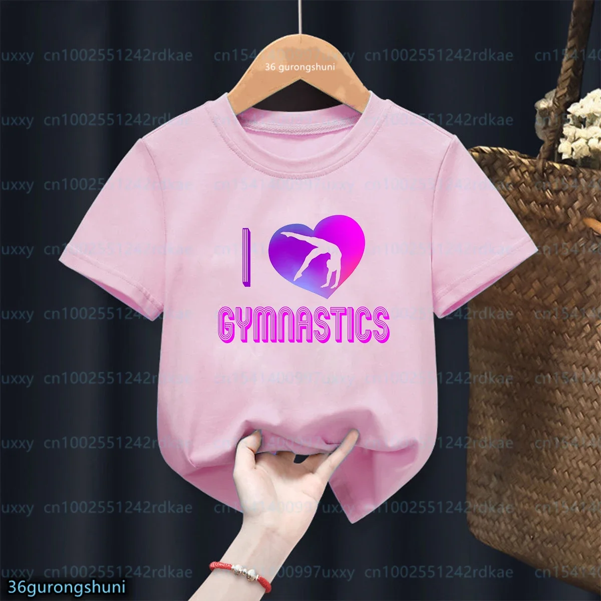 Watercolor Gymnastics Print T-Shirt Girls Fashion Dance Girl Clothes Kids Tshirt Summer Girls Pink Short Sleeves Tops Wholesale