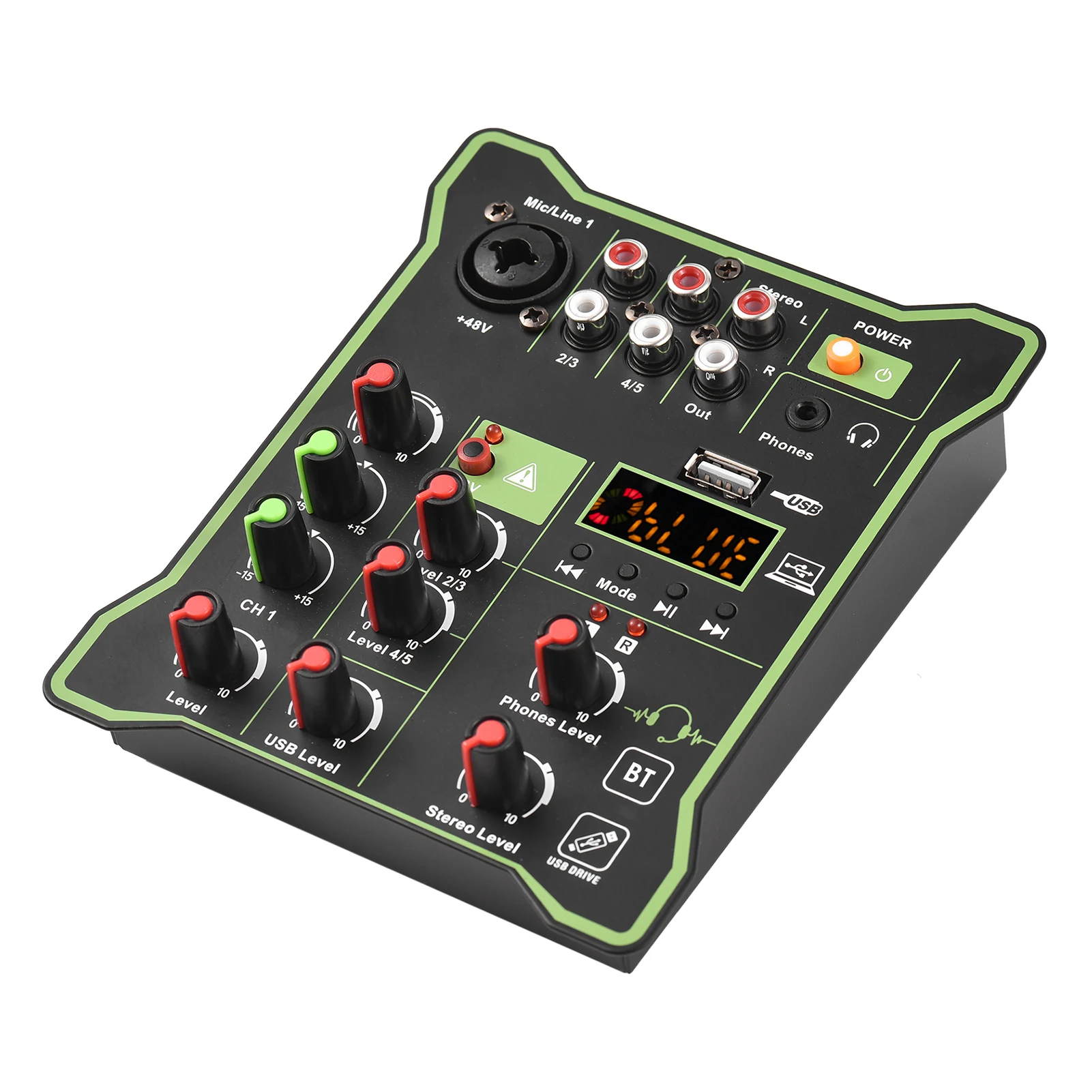 5-Channel LED Compact Audio Mixer Sound Mixing Console USB Audio Interface Reverb Effect BT DJ Recording Live Broadcast Karaoke