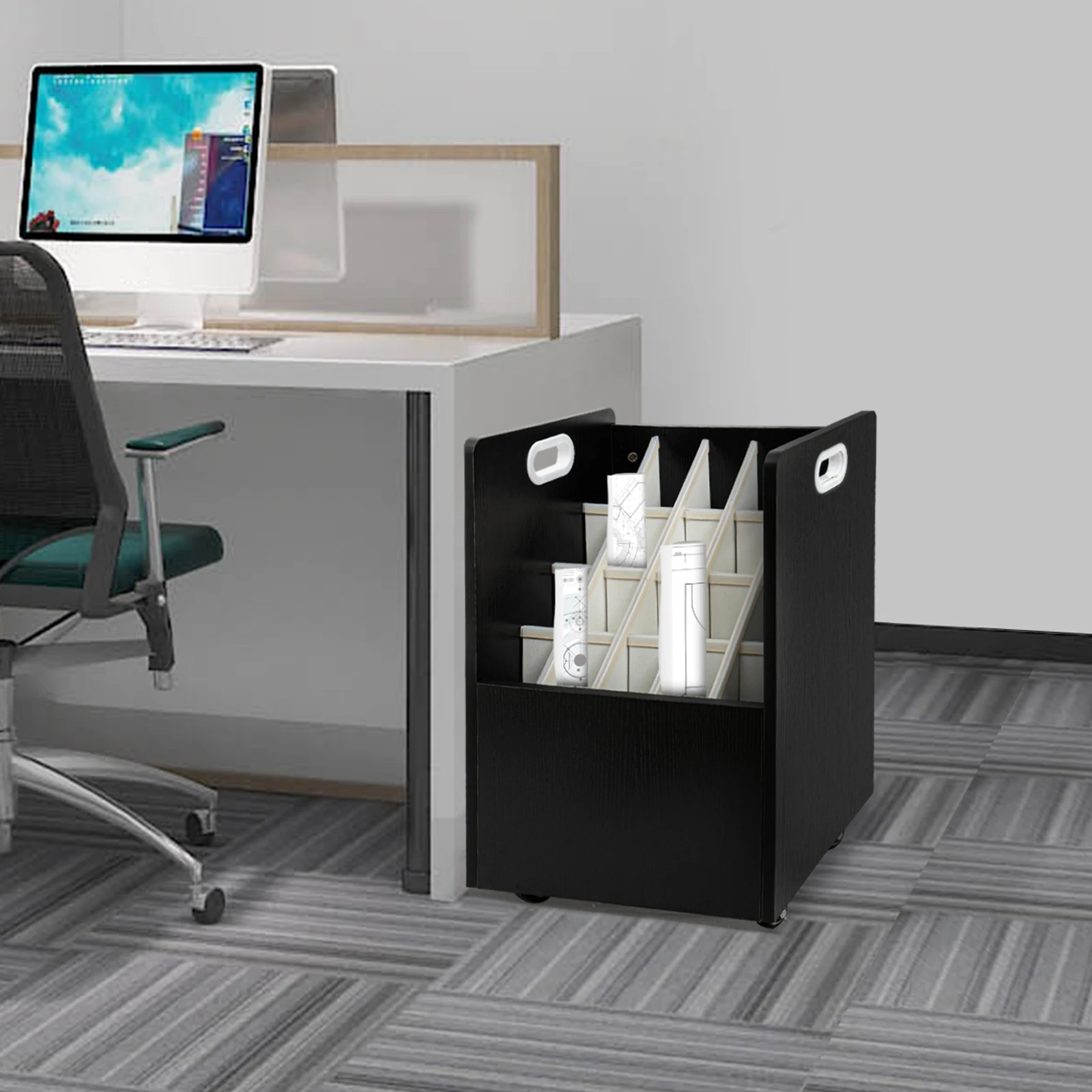 عربة تنظيم الملفات المتنقلة، حامل ملفات 20 فتحة مع عجلات، عربة ملفات متنقلة مقصورة