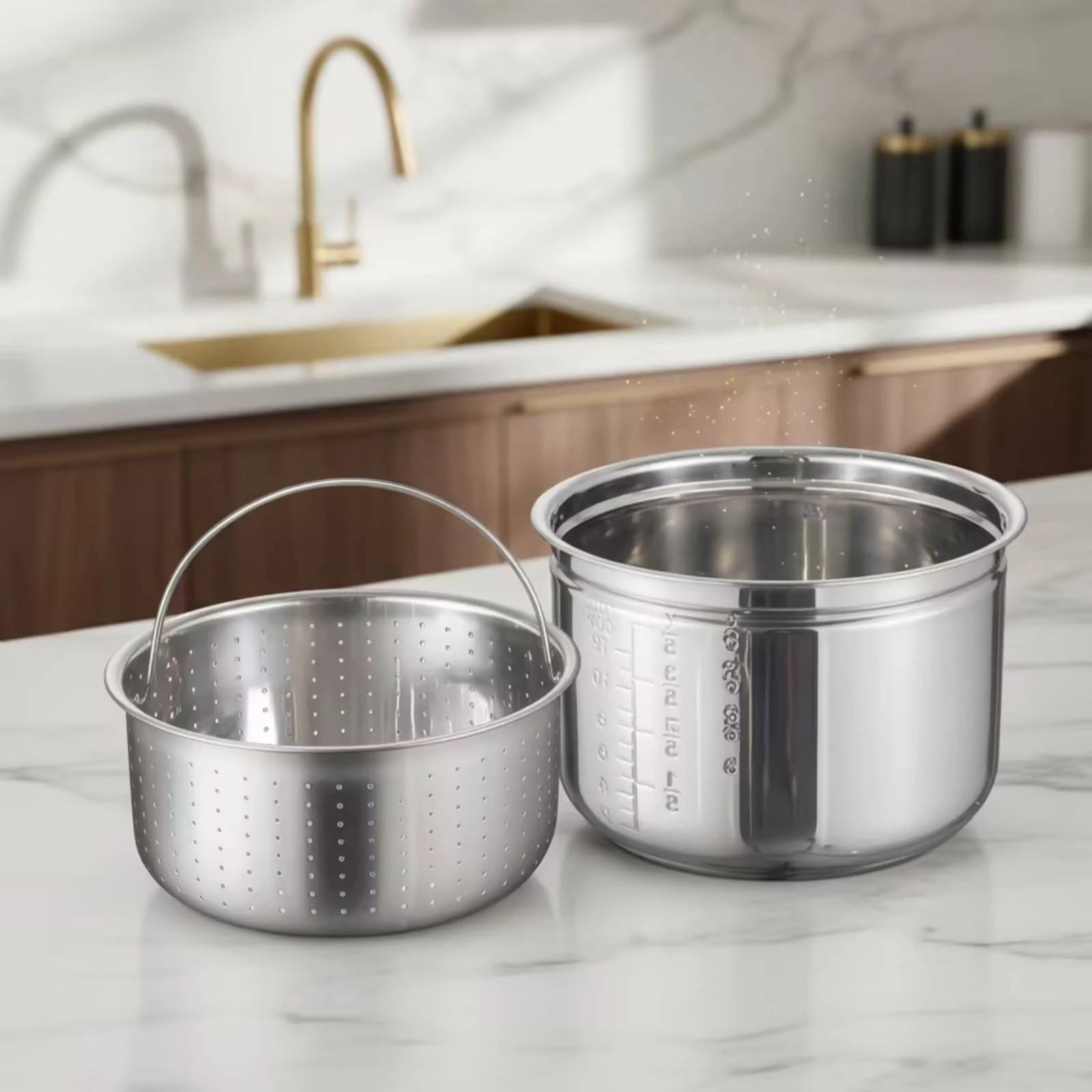 Inner Pot with Steaming Rack Perforated Rice Steaming Insert Soup Separating Pot Multi-Purpose Steamer Basket Long-Lasting