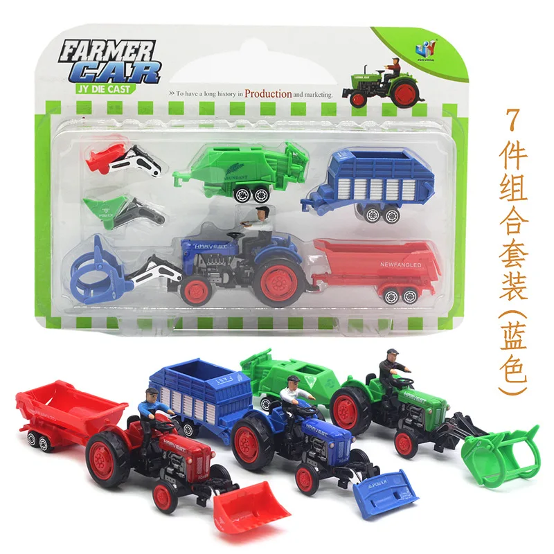 1:48 Alloy Retro Farmer Car 7pcs Combination Set Model Toys for Kids Agricultural Tractor Farm Toy Trucks Vehicles Farm Tractor