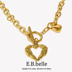 E.B.belle 18K Gold Plated Large O-chain OT Buckle Heart Necklace Stainless Steel Hypoallergenic Party Wedding Women Jewelry