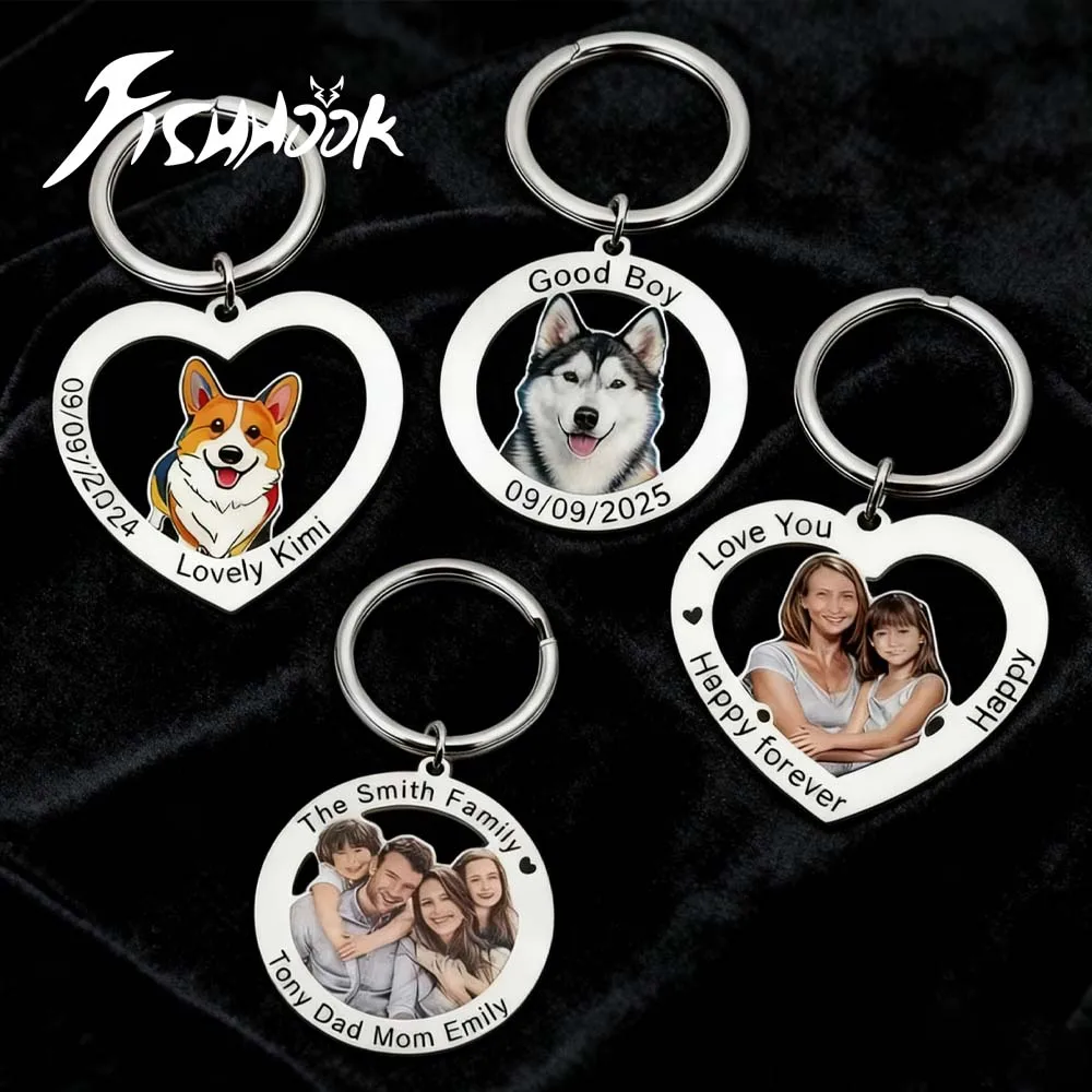 الأسرة زوجين الكلب الحيوانات الأليفة طباعة الطلب صور المفاتيح شخصية مخصصة هدية الكريسماس للنساء الرجال الأم الأب الصلب حلقة رئيسية #2
