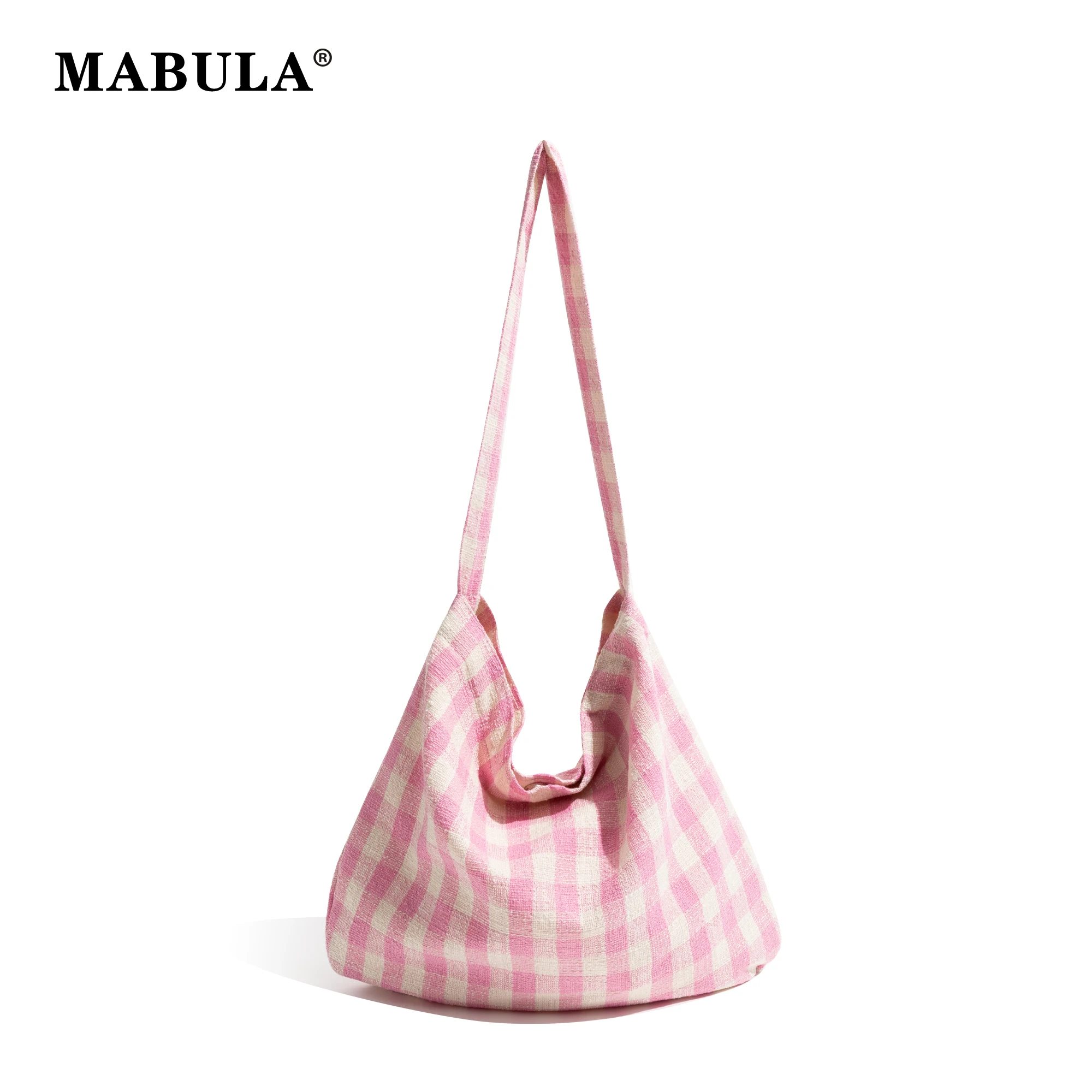 MABULA Girls Plaid Canvas Tote Bag Candy Color Sweet Handbag Large Capacity Student Bookbag Fashion Simple Casual Shoulder Purse