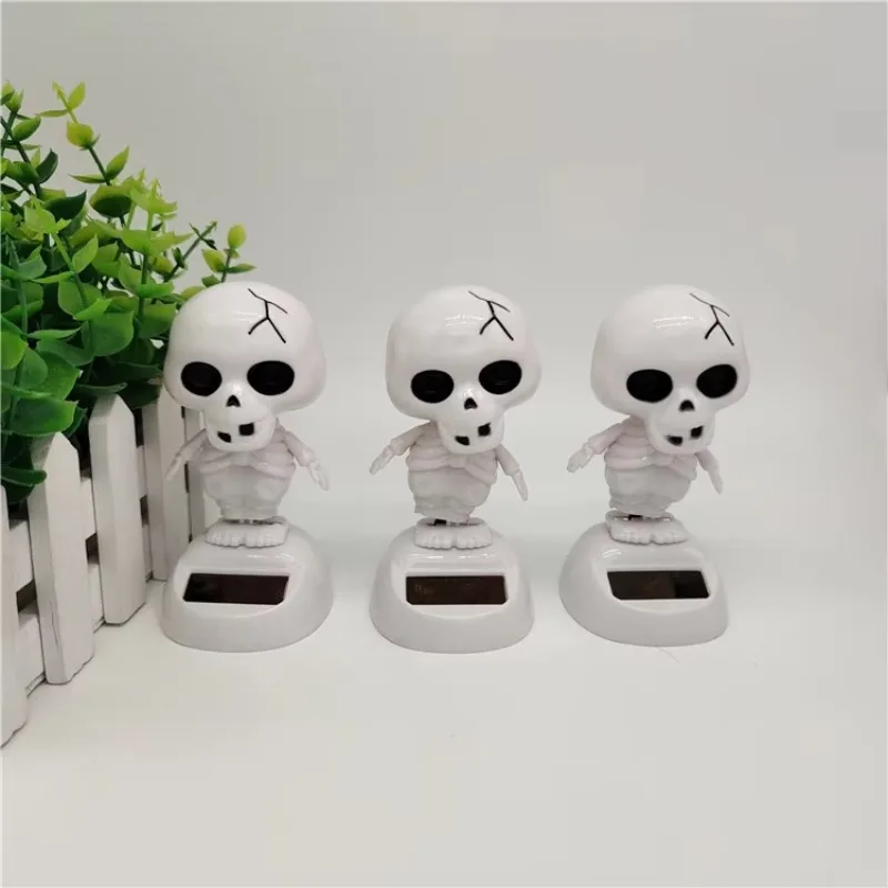 1PC Auto Trinket Accessories Fashionable Solar Power Swinging Skull Doll Creative Shaking Head Skeleton Car Decoration