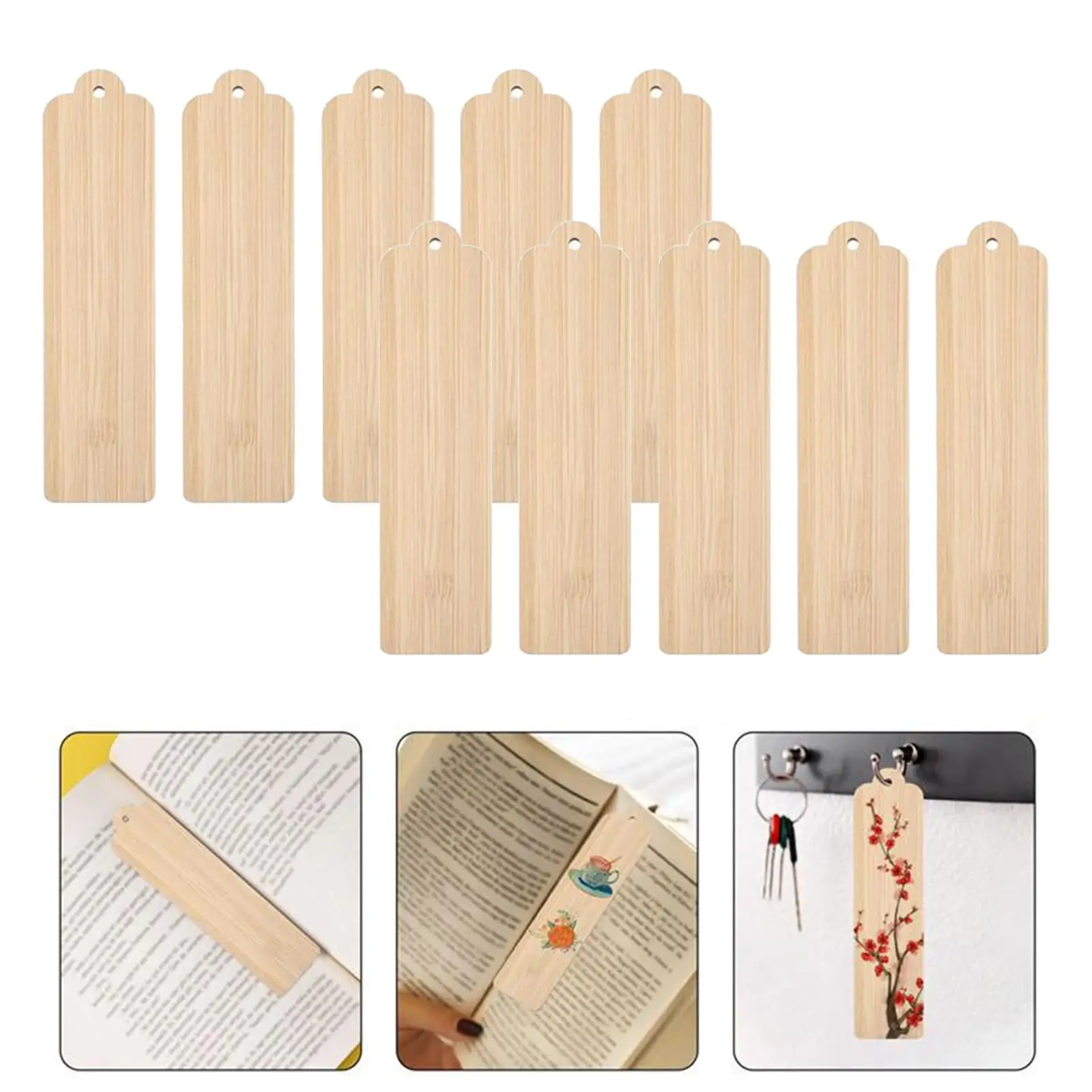10 pezzi di segnalibri di bambù vuoti non finiti sfusi con fori pezzi di legno cartellini regalo appesi per la festa di creazione di carte di Scrapbook fai da te