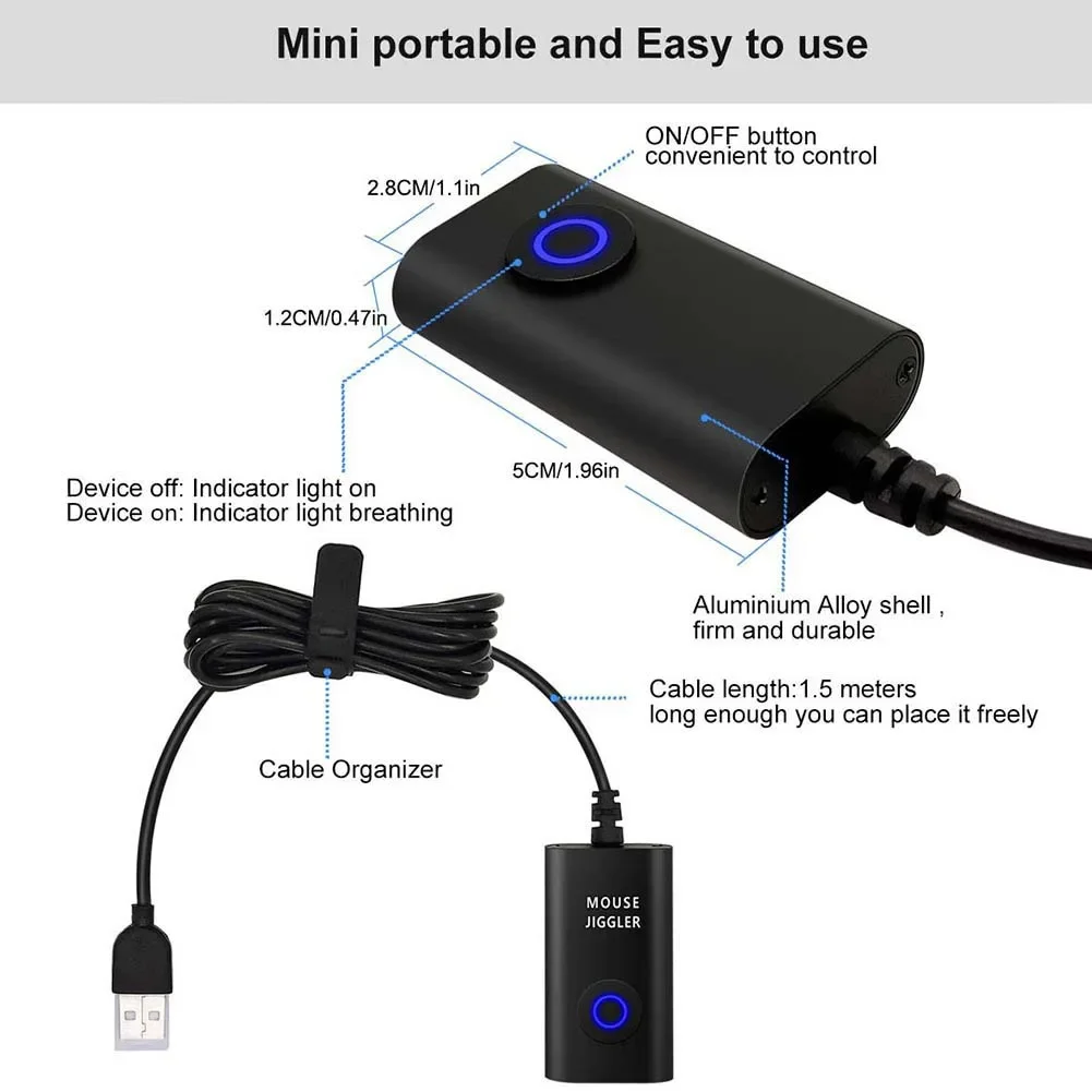 محاكي حركة الماوس Jiggler Mouse Mover مع مفتاح تشغيل/إيقاف ومنفذ USB ماوس محاكاة حركة الماوس بدون سائق