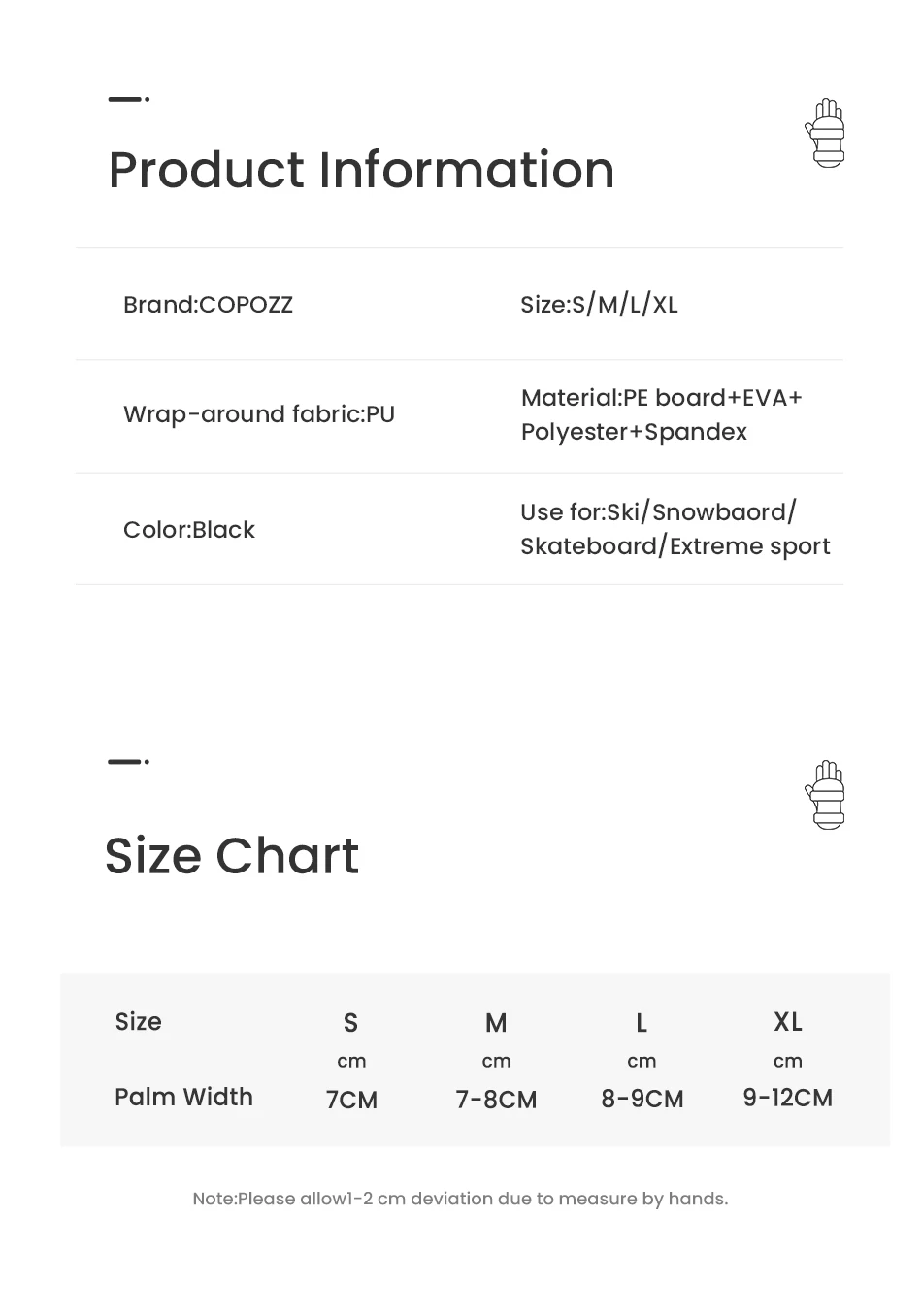 COPOZZ Ski-Handgelenkschutz, Snowboard-Handschutz, Rollschuh-Handgelenkstütze, Fitness-Ski-Handflächenschutz für Männer, Frauen und Kinder – Detail 1