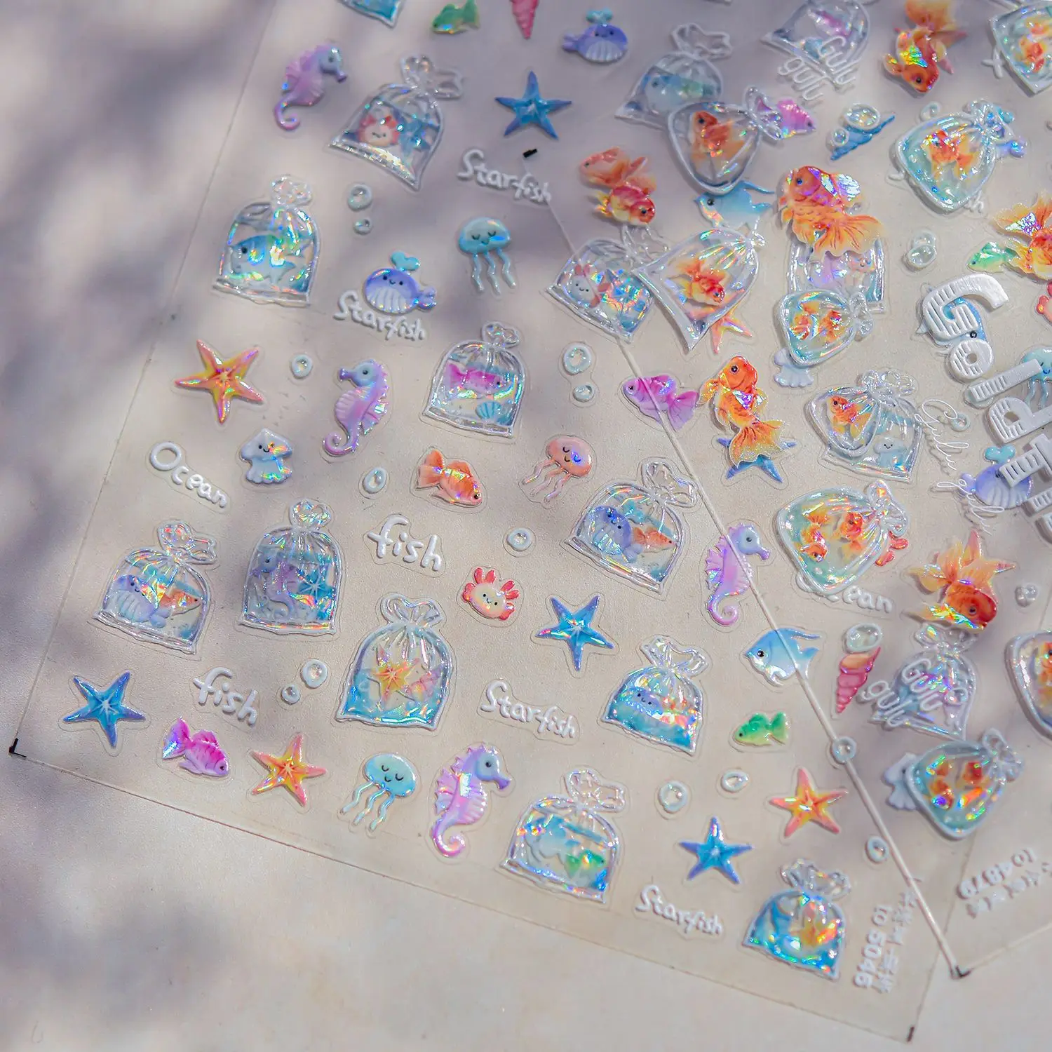 1 قطعة 5D ذهبية المحيط لطيف مسمار الفن ملصق نجم البحر قذيفة فقاعة معبأة في حقيبة الأحمر كوي مسمار ملصق مائي الكرتون لاصق مسمار المنزلق