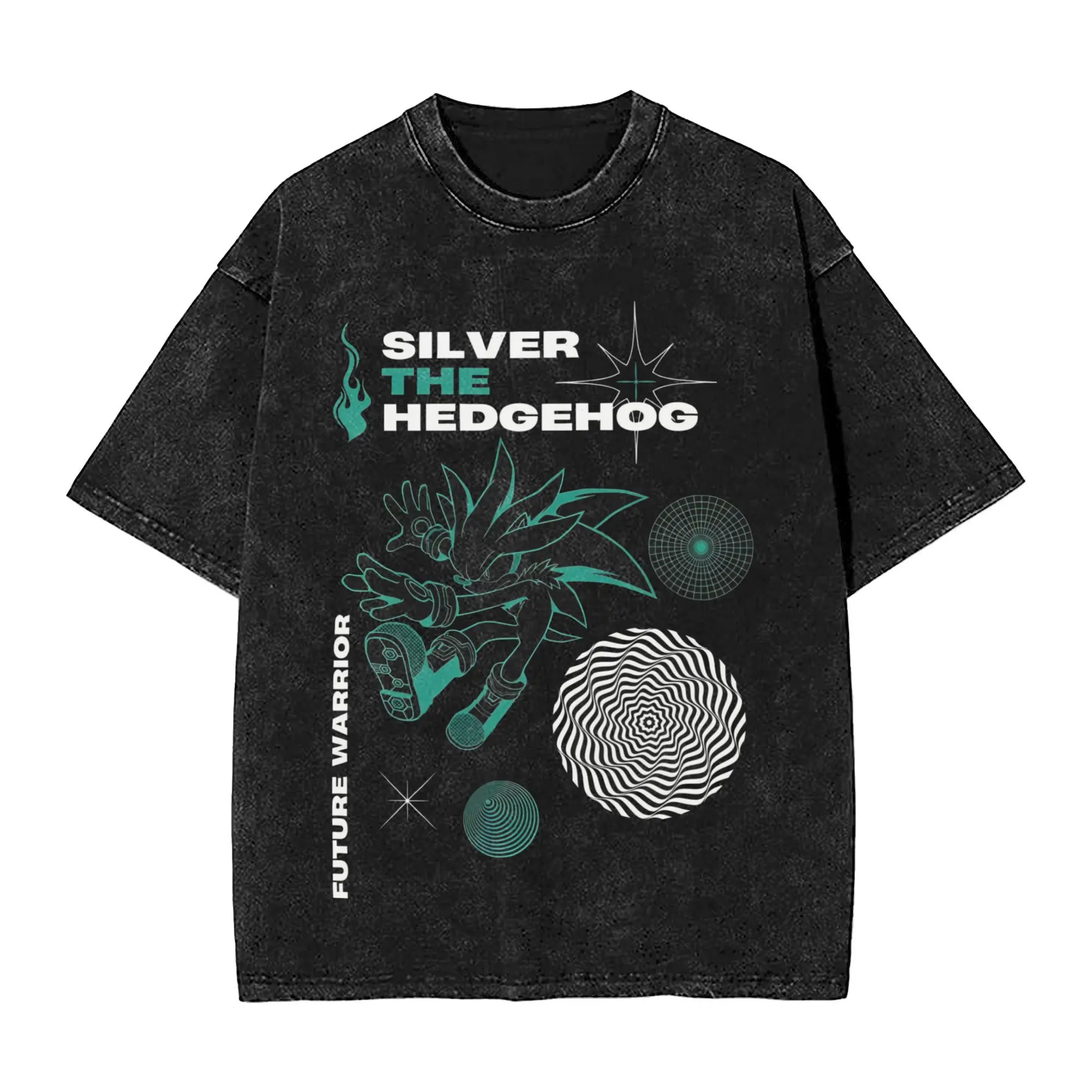 silver the hedgehog Apparel Washed T Shirts Men Women Streetwear Hip Hop T-Shirt Summer  Tees Tops Short Sleeve