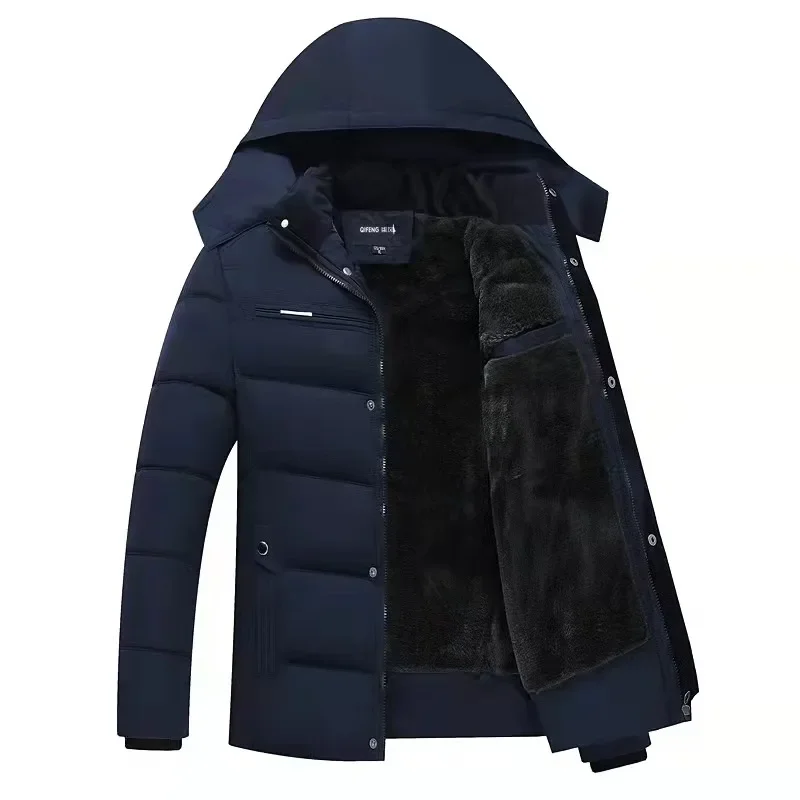 Winter Mens Hooded Parkas High-quality Solid Color X-long Wool Thicken Warm Windproof Down Jacket Men Winter Coat Men Clothing