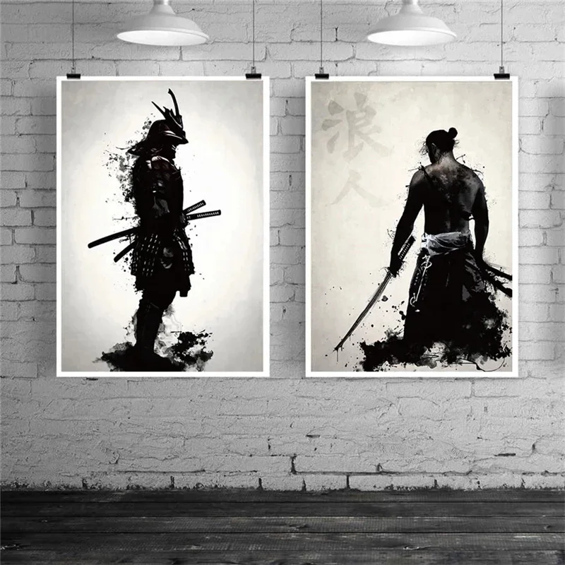 Vintage Japanese Samurai Poster Printed Canvas Modern Living Room Drawing Art Decor Black White Photo Wall Decoration No Frame