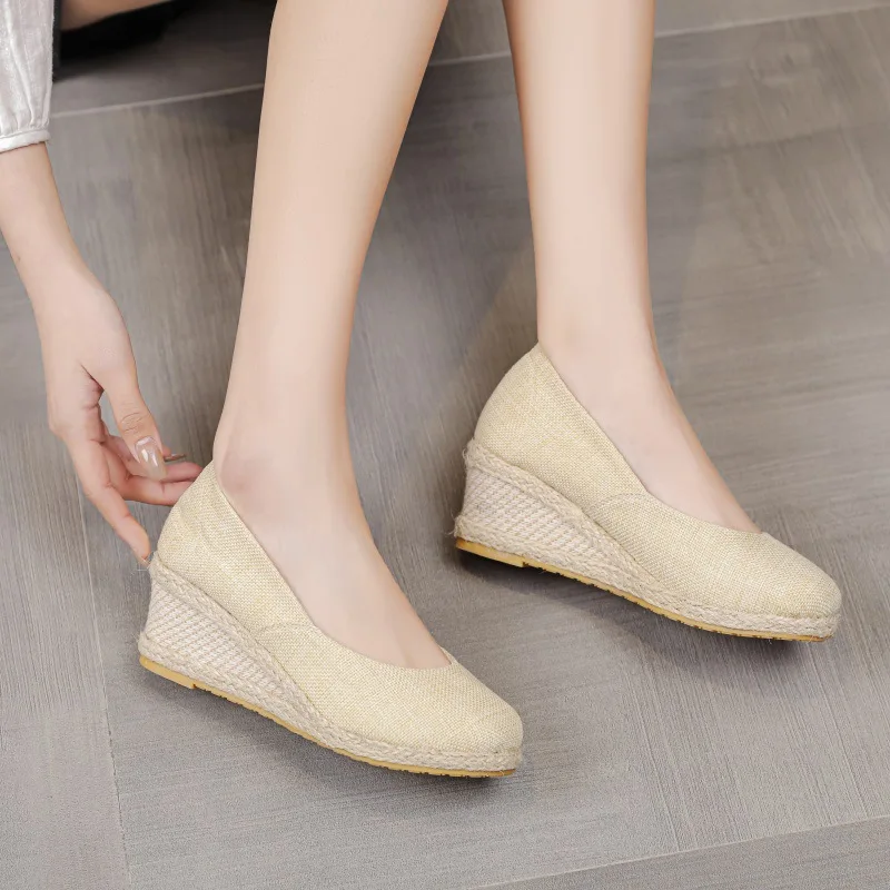 Wedges Woman Spring Summer Espadrilles Women Casual Slip-on Loafers Heeled Shoes Comfort Shallow Pumps Footwear Zapatos Mujer