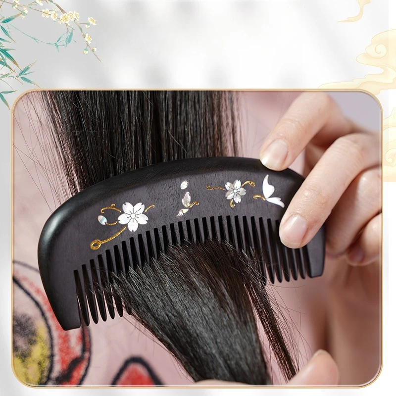 

Natural Sandalwood & Shell Inlaid Massage Comb - Handmade Wooden Scalp Massager For Hair Detangling, Smoothing & Head Relaxation