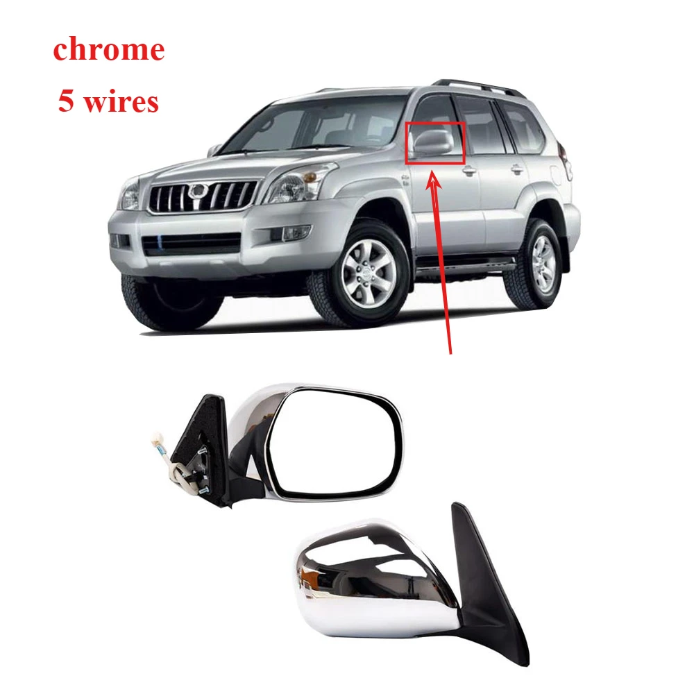 1 Piece Chrome 5-PINS with Electric Folding Rearview Side Mirror Assembly Assy for Land Cruiser Prado 120 LC120 2003-2009