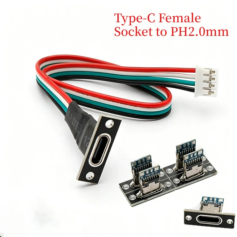 Waterproof Type-C Female Port with Wire PCB Board Convert to PH2.0 4Pin 2.0mm Pitch USB Connector for Charging Data Transmission