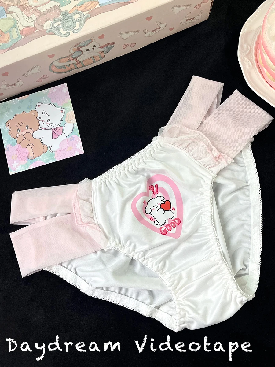 Heartbeat Puppy Milk Silk Lolita Girl Japanese Underwear Mesh Hollow Sexy Pure Desire Print Cute Soft Cute Ins Panties