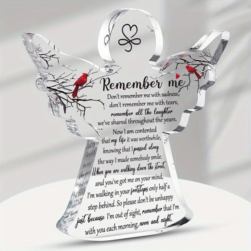 Bereavement Gift Angel Red Cardinal Acrylic Memorial Gift Sympathy Table Decor Remember Me Grieving Gift Sympathy Gift for Loss of Loved One Remembrance Decor