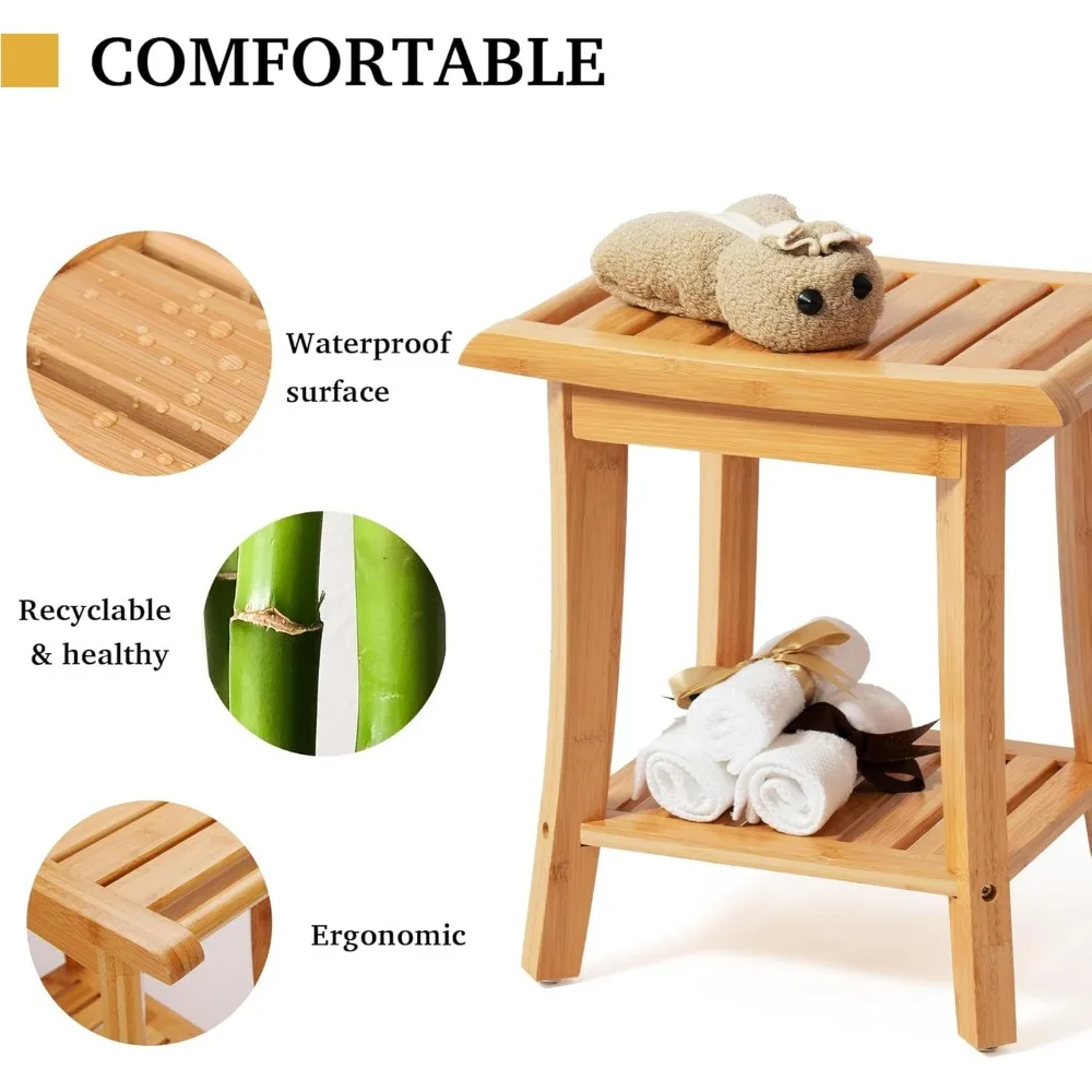 Taburete de ducha interior de bambú con estante de almacenamiento, silla de baño de Spa, asiento o organizador para sala de estar