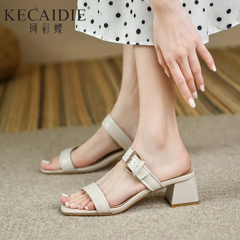 Thick Heel Sandals for Women Outwardly Wearing Summer 2023 New Square Head Medium Heel Korean Sandals for Women