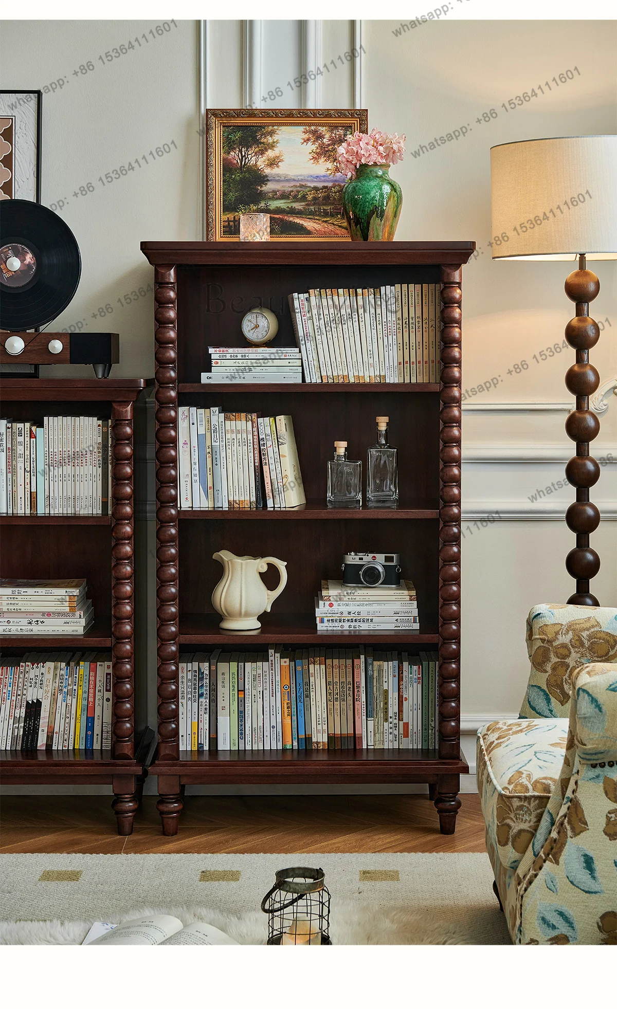 

retro solid wood bookshelf floor rack living room open wall combination cabinet