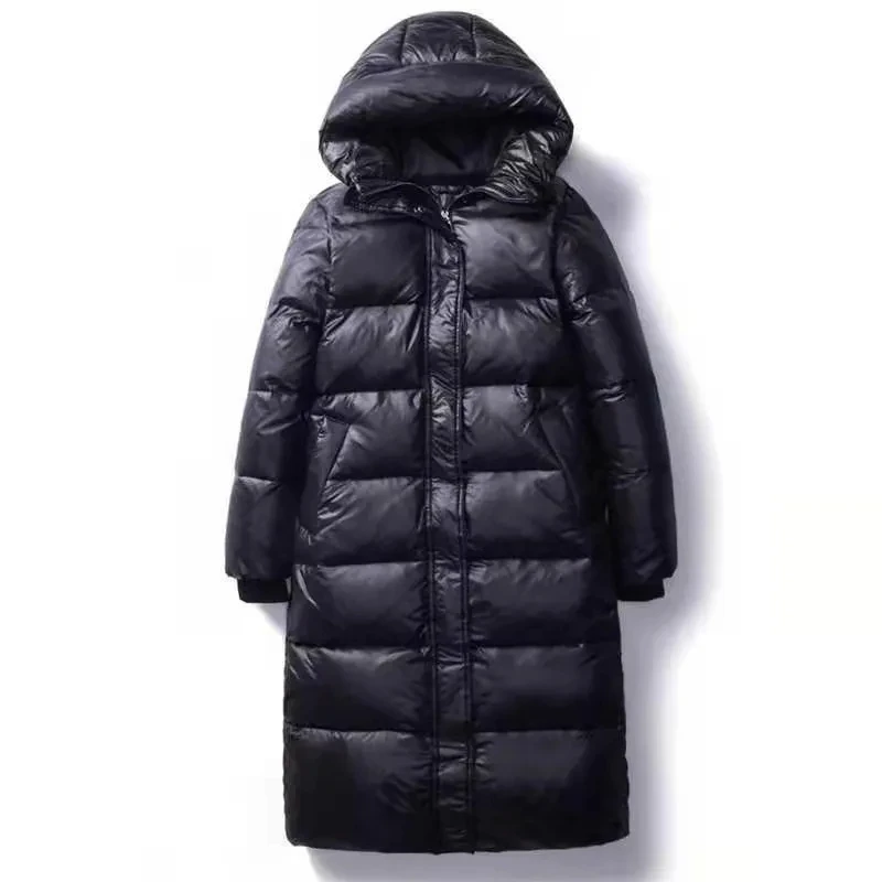 Black Glossy Parka Coat Women\'s 2023 Fashion Thicken Winter Hooded Loose Long Jacket Female Windproof Rainproof Warm Outwear