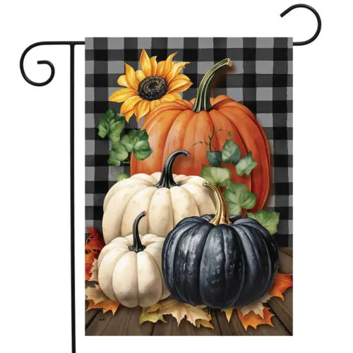 Briarwood Lane Fall Checkered Pumpkins Garden Flag