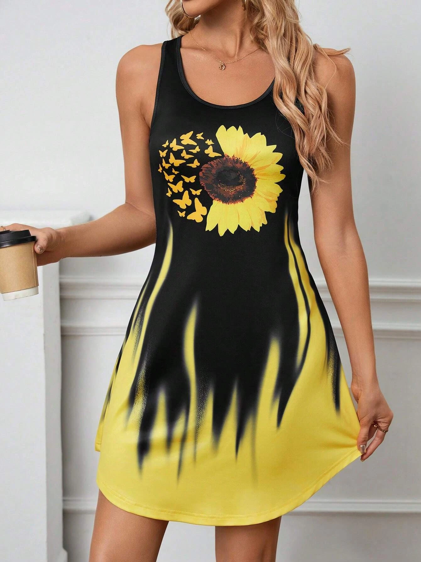 Robe débardeur imprimée tournesol pour femmes, sans manches, vêtements d'été Y2k pour dames, vêtements de vacances hawaïennes, t-shirts