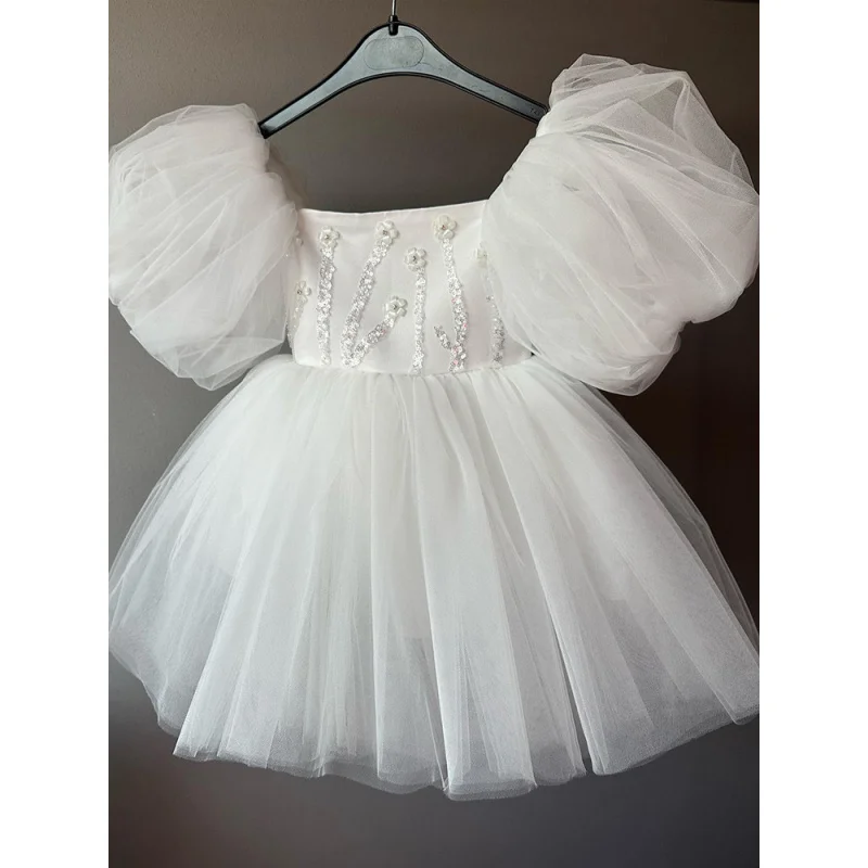 Vestido de verão para meninas, festa de aniversário, vestido de princesa, primeiro aniversário infantil, flor, vestido curto bufante