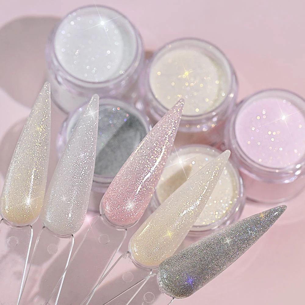 Poudre acrylique rose chair à paillettes, 5 pots, polymère de cristal professionnel pour Extension d'ongles, sculpture de fleurs, manucure, trempage de la poussière