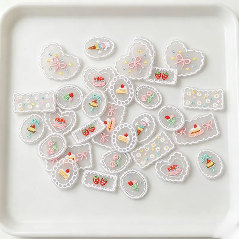 10 Stück 13-50mm Niedliche Spitzenstickerei-Stoffaufnäher, Blumen-Aufkleber, DIY-Kleidungs- und Taschendekorationen cp3904 – Detail 1