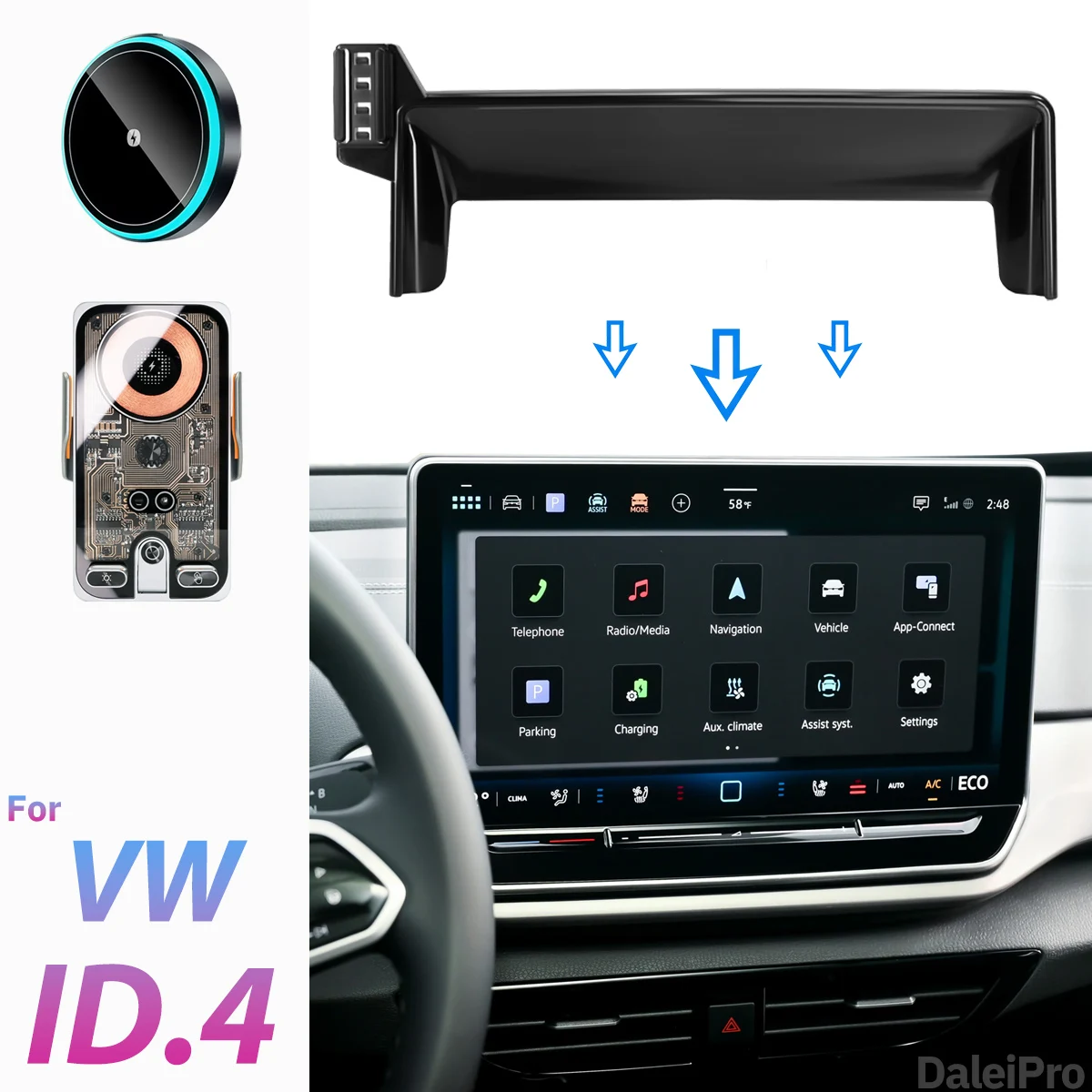For VW ID4 ID.4 2025 2026 ID.3 GTX Formentor Car Phone Holder Screen Fixed Clip Wireless Charger Custom-fit Phone Screen Base