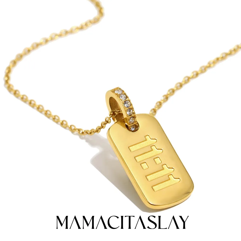 MamacitaSlay 316L Stainless Steel Zircon 11:11 Square Necklace 18K Gold Plated Waterproof Jewelry Women's Simple Necklace Gift