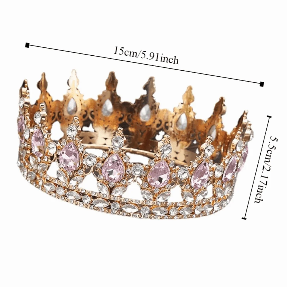 Rhinestone Baroque ประกวดมงกุฎคริสตัลรอบมงกุฎเจ้าสาว Headpieces เครื่องประดับผม Queen Princess Tiara วันเกิด Party