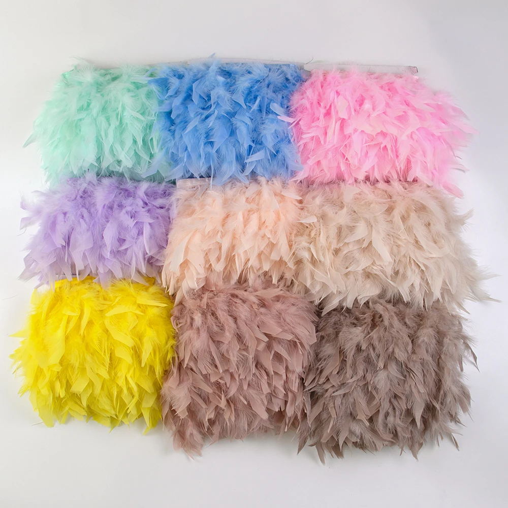 Natural Turkey Feather Trim Fringe 1/5/10 Meters 10-15cm DIY Sewing Ribbon for Wedding Dress Decoration Craft Supply